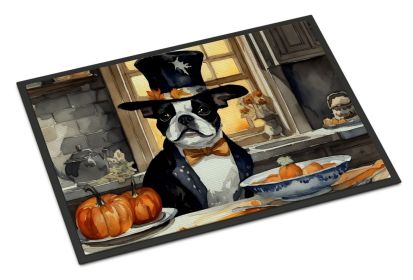 NEW Boston Terrier Fall Kitchen Pumpkins Doormat Front Door Mat Indoor Outdoor Rugs for Entryway, Non Slip Washable Low Pile, 18H X 27W (default: default)