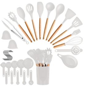 35Pcs Kitchen Cooking Utensils Set Spatula Set Baking Utensil Set Kitchen Accessories Necessities with Holder Egg Whisk Separator Tong Turner Spoons C (Color: White)