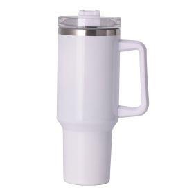 40oz large capacity tumbler With Handle And Straw Lid (Color: White)