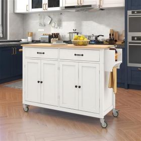 Kitchen Island Cart with Solid Wood Top and Locking Wheels,54.3 Inch Width,4 Door Cabinet and Two Drawers,Spice Rack, Towel Rack (White) (Color: as picture)