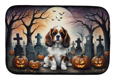 Cavalier Spaniel Spooky Halloween Dish Drying Mat Absorbent Dish Drying Mat Pad for Kitchen Counter Dish Drainer Mat for Countertop, 14 x 21" (default: default)