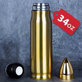 34oz Stainless Steel Bullet Tumbler (Color: Gold)