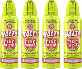 HALT! Handheld Fire Fighting Foam Spray – Non-Toxic, Easy to Use, Store, and Find in Emergency – Compact & Portable – Ideal for Home, Kitchen (size: 4 Pack)