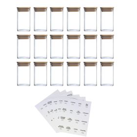 18 Pcs Square Spice Jars With 72 Stickers, Kitchen Pepper Jars For Salt Seasoning, Snacks, Tea, Coffee (Option: Eighteen)